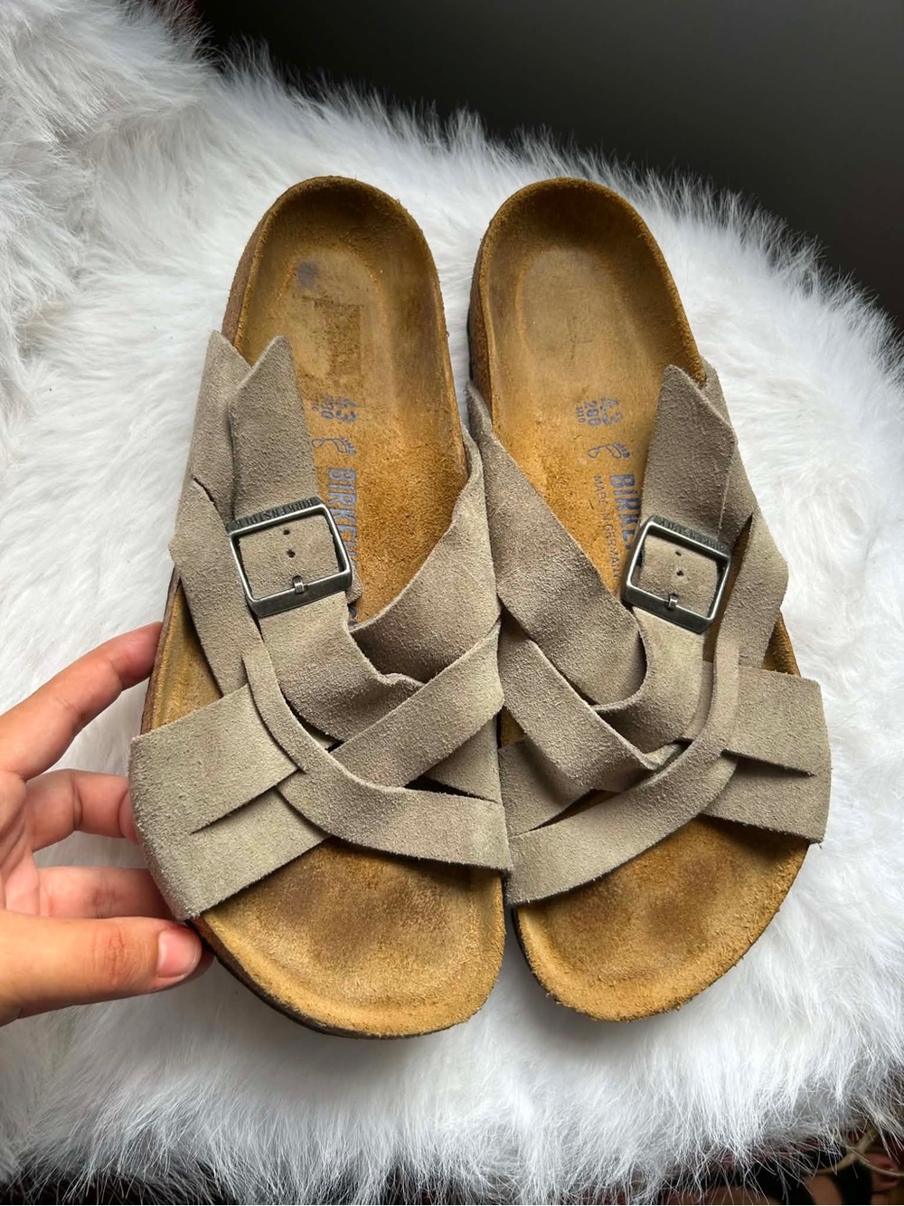 Birkenstock Men's Taupe Suede Crisscross Buckle Sandals
